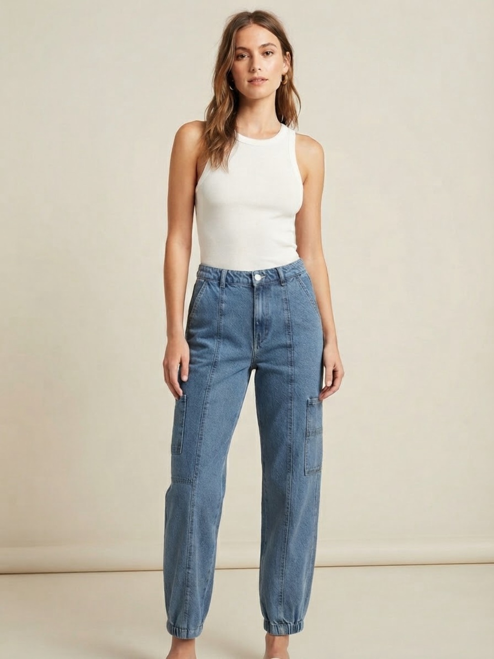 Future Collective Reese Blutstein Blue Denim Cargo Pants Jeans Size 10